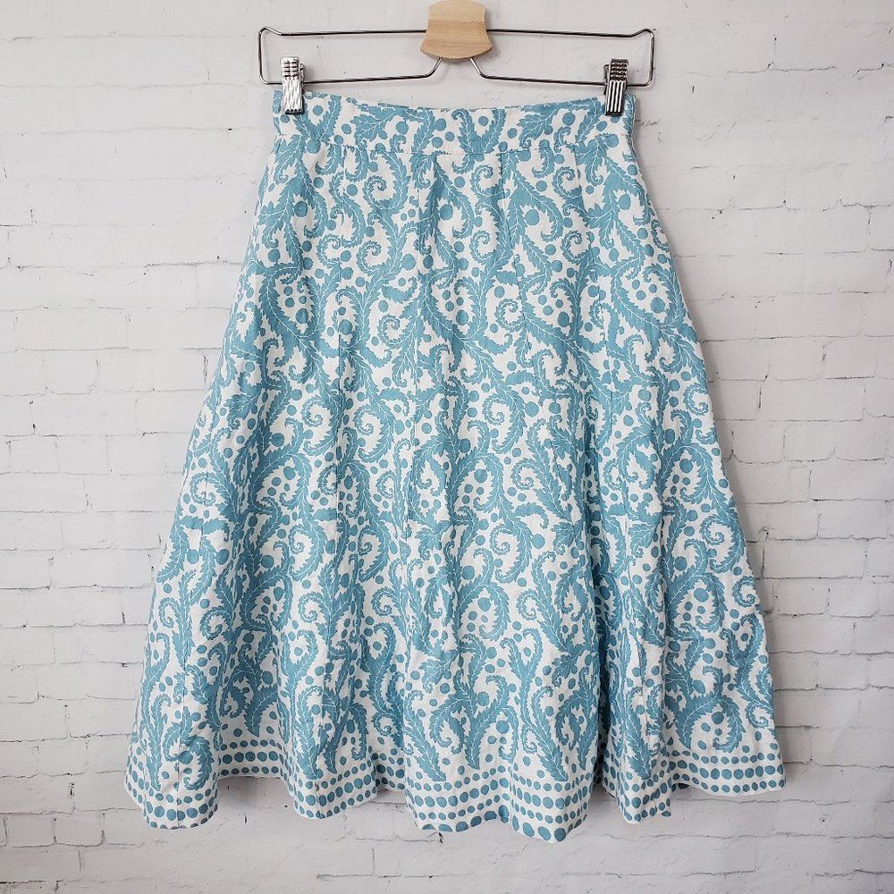 Boden Blue and White Paisley Midi Skirt